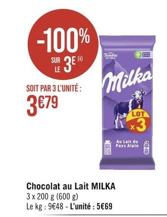 Casino Hyperfrais Milka chocolat au lait offre
