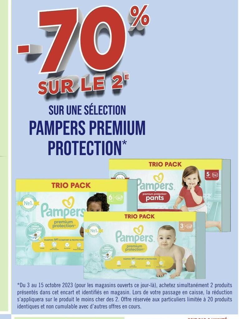 Promo Pampers 70 sur le 2e sur une sélection pampers premium protection chez Casino Hyperfrais