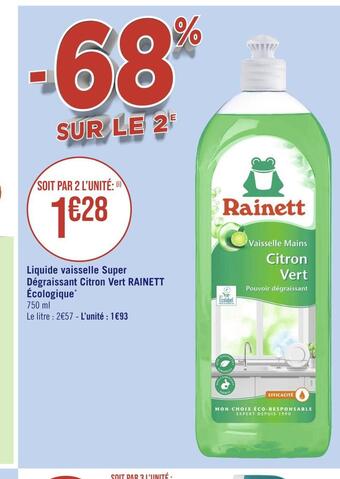 Casino Hyperfrais Rainett liquide vaisselle super dégraissant citron vert écologique offre