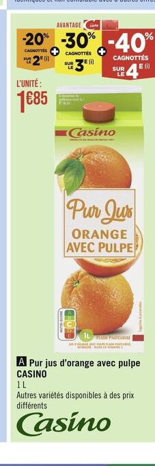 Casino Hyperfrais Casino pur jus d’orange avec pulpe offre