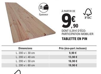 E.Leclerc Brico TABLETTE EN PIN offre
