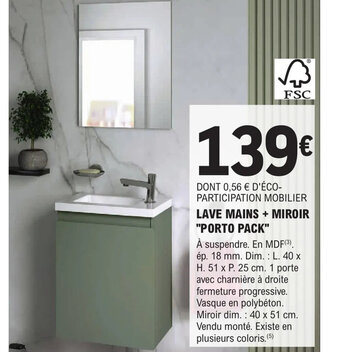 E.Leclerc Brico LAVE MAINS + MIROIR PORTO PACK offre