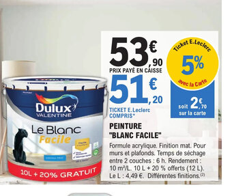 E.Leclerc Brico PEINTURE BLANC FACILE offre
