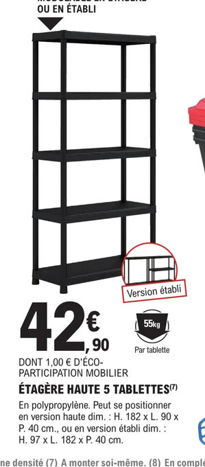 E.Leclerc Brico ÉTAGÈRE HAUTE 5 TABLETTES offre