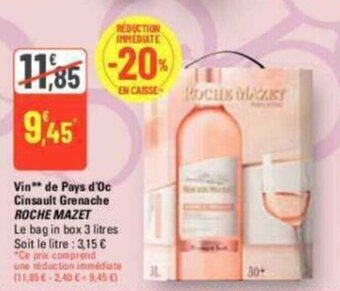 G20 Vin de Pays d'Oc Cinsault Grenache ROCHE MAZET offre
