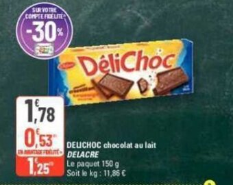 G20 DELICHOC chocolat au lait DELACRE offre