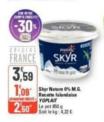 G20 SKYR Nature 0% M.G. Recette Islandaise YOPLAIT offre