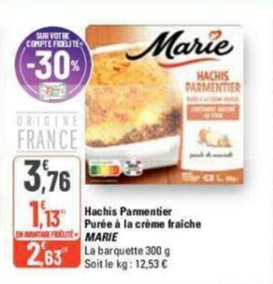 Promo Hachis Parmentier Purée à la crème fraiche MARIE chez G20