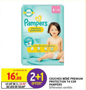 Intermarché Hyper COUCHES BÉBÉ PREMIUM PROTECTION T4 X39 PAMPERS offre