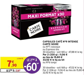 Intermarché Hyper CAPSULES CAFÉ N°9 INTENSE CARTE NOIRE offre
