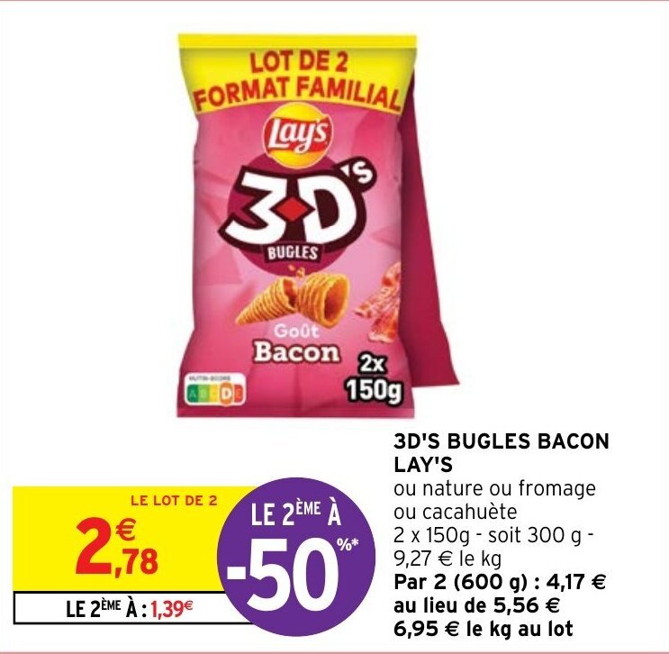 Promo 3D'S BUGLES BACON LAY'S chez Intermarché Hyper