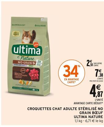 Intermarché Ultima nature croquettes chat adulte stérilisé no grain bœuf offre