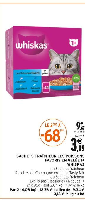 Intermarché Whiskas sachets fraîcheur les poissons favoris en gelée 1+ offre