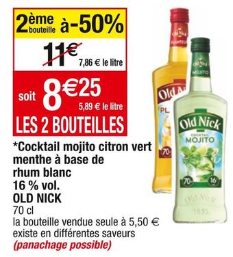 Cora x Carrefour Old nick cocktail mojito citron vert menthe à base de rhum blanc 16 % vol offre
