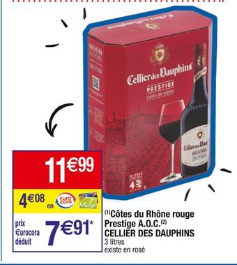 Cora x Carrefour Cellier des dauphins côtes du rhône rouge prestige a.o.c offre