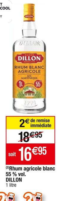 Cora x Carrefour Dillon rhum agricole blanc 55 % vol offre