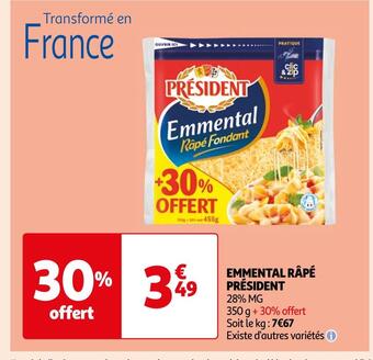 Auchan Supermarché Président emmental râpé offre