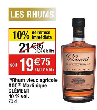 Cora x Carrefour Clément rhum vieux agricole aoc martinique 40 % vol offre
