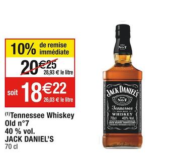 Cora Jack daniel’s tennessee whiskey old n°7 40 % vol offre
