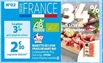 Auchan Supermarché Frais devant rosette de lyon bio offre