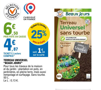 E.Leclerc Jardi TERREAU UNIVERSEL "BEAUX JOURS" offre
