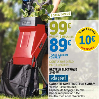 E.Leclerc Jardi BROYEUR ELECTRIQUE 2400 W offre