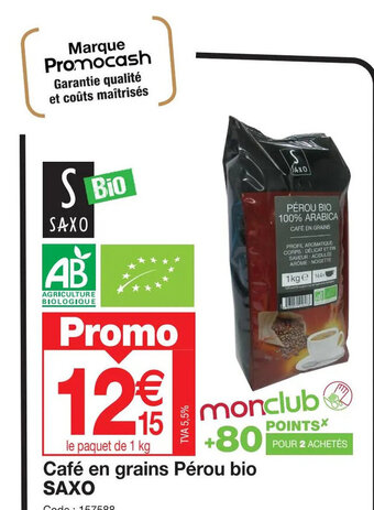 Promocash Café en grains Pérou bio SAXO offre