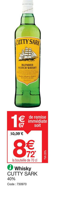 Promocash Whisky CUTTY SARK 40% offre