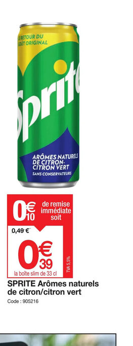 Promocash SPRITE Arômes naturels de citron citron vert offre
