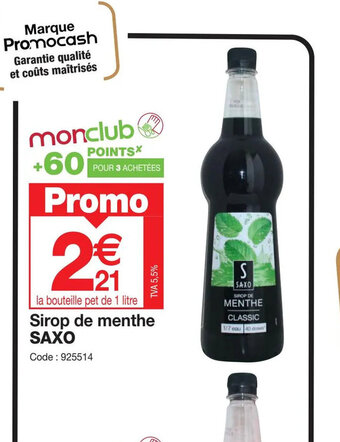 Promocash Sirop de menthe SAXO offre