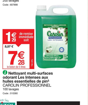 Nettoyant multi-surfaces odorant Les Intenses aux huiles essentielles de pinÂȘ CAROLIN PROFESSIONNEL 100 lavages Code: 510380
