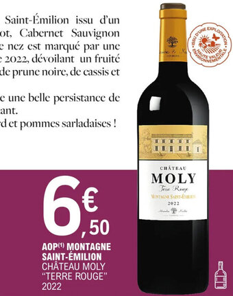 E.Leclerc AOP (¹) MONTAGNE SAINT-ÉMILION CHÂTEAU MOLY "TERRE ROUGE" 2022 offre