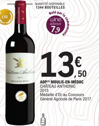E.Leclerc AOP(¹) MOULIS-EN-MÉDOC CHÂTEAU ANTHONIC 2015 offre