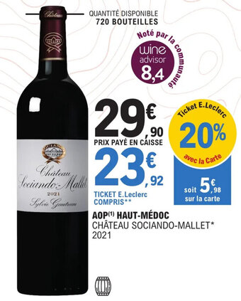 E.Leclerc AOP (¹) HAUT-MÉDOC CHÂTEAU SOCIANDO-MALLET* 2021 offre