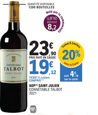 E.Leclerc AOP (¹) SAINT-JULIEN CONNÉTABLE TALBOT 2021 offre