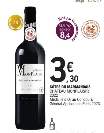 E.Leclerc CÔTES DU MARMANDAIS CHÂTEAU MONPLAISIR 2022 offre
