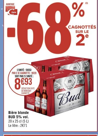 Géant Casino Bière blonde BUD 5% offre