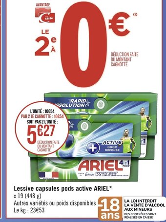 Géant Casino Lessive capsules pods active ARIEL offre