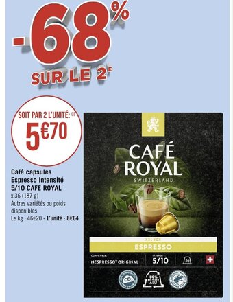 Café capsules Espresso Intensité