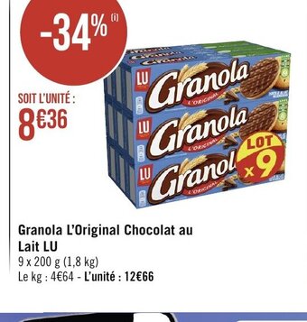 Géant Casino Granola L'Original Chocolat au Lait LU offre
