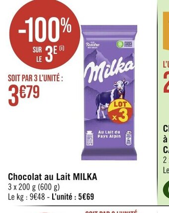 Géant Casino Chocolat au Lait MILKA offre