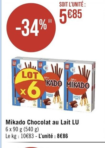 Géant Casino Mikado Chocolat au Lait LU offre