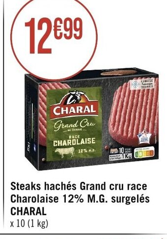 Géant Casino Steaks hachés Grand cru race Charolaise 12% M.G. surgelés CHARAL offre