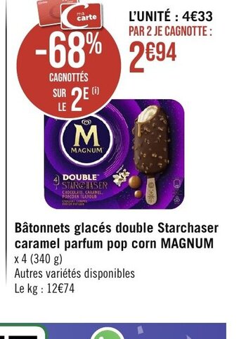 Géant Casino Bâtonnets glacés double Starchaser caramel parfum pop corn MAGNUM offre
