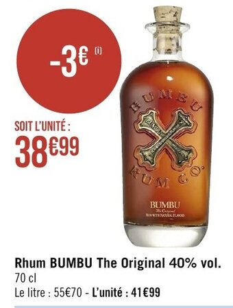 Géant Casino Rhum BUMBU The Original 40% vol offre