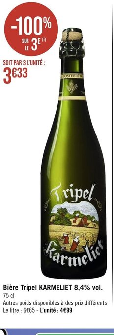 Bière Tripel KARMELIET 8,4% vol. 75 cl