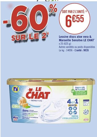Géant Casino Lessive discs aloe vera & Marseille Sensitve LE CHAT offre