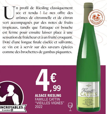 E.Leclerc ALSACE RIESLING FAMILLE CATTIN "VIEILLES VIGNES" 2022 offre