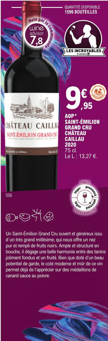 E.Leclerc AOP* SAINT-ÉMILION GRAND CRU CHÂTEAU CAILLAU offre