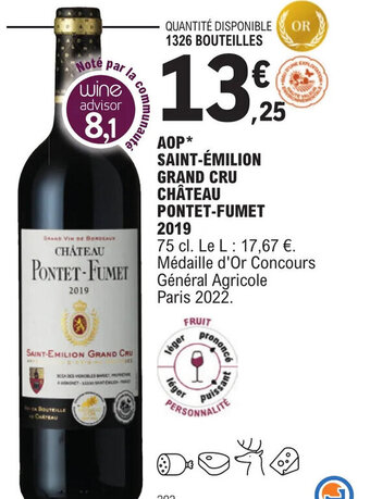 E.Leclerc AOP* SAINT-ÉMILION GRAND CRU CHÂTEAU PONTET-FUMET offre